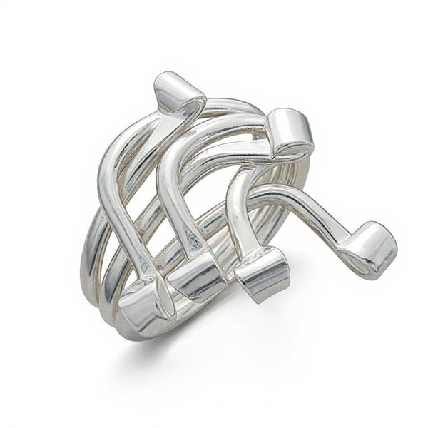 Wired Triple Designer Sterling Silver Ring