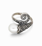 Pearl Snake Wrap Sterling Silver Ring