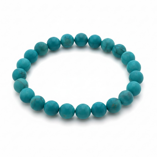 Crystal Genuine Blue Howlite Round Bead Bracelet