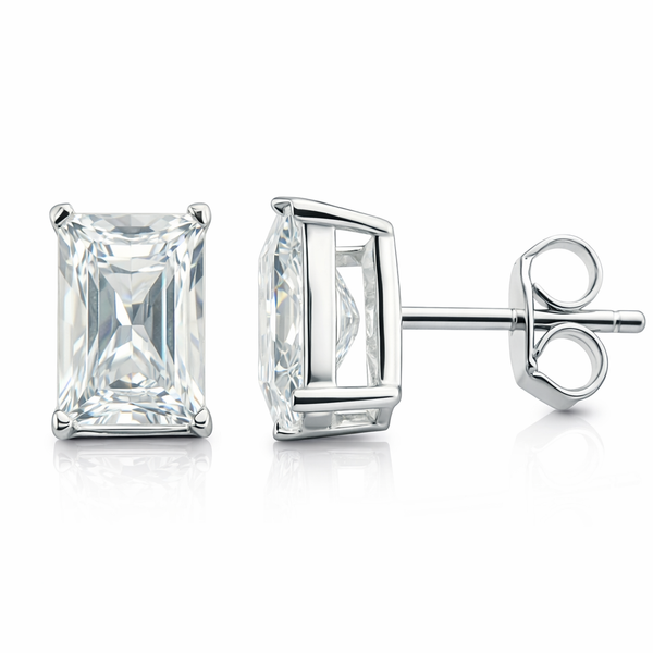 Cubic Zirconia 6mm Rectangle  Sterling Silver Studs