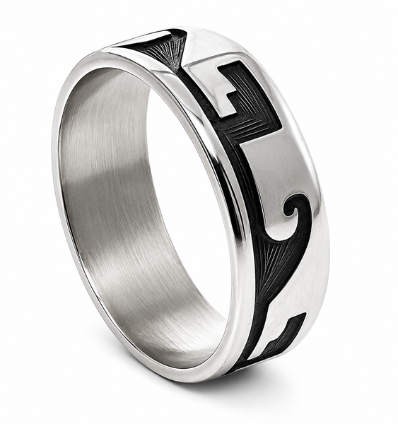 Oxidised Wave 8mm Sterling Silver Band