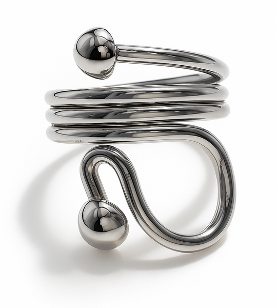 Wired Spring Ball Curve Sterling Silver Ring