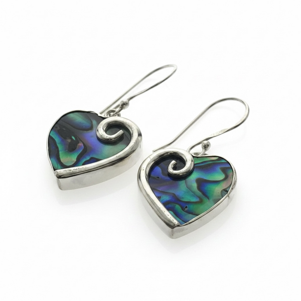 Paua Heart Sterling Silver Earrings