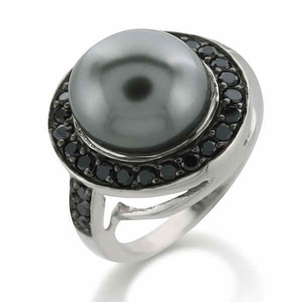 Pearl Black Cubic Zirconia Sterling Silver Ring