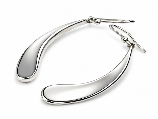 Long Teardrop Curved .925 Sterling Silver Earrings