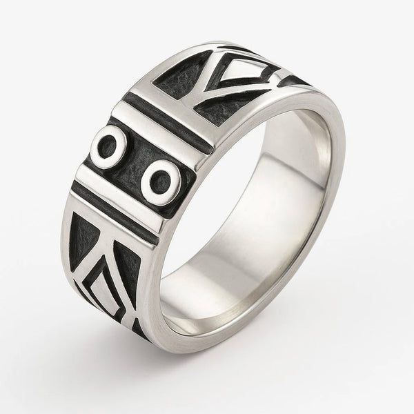 Oxidised Geometric Sterling Silver Band