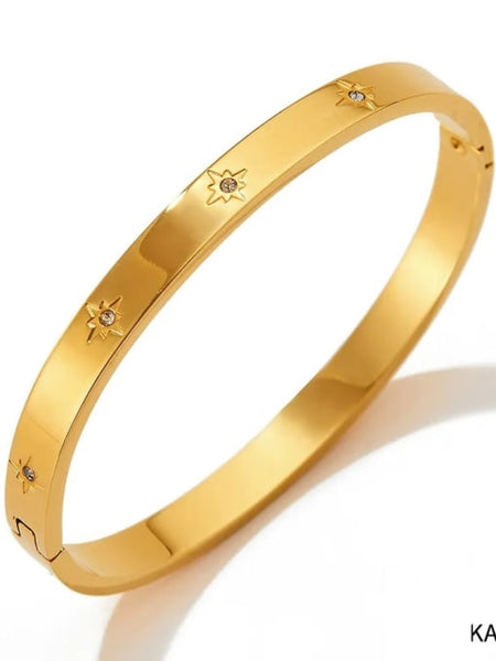 Stainless Steel Gold Cubic Zirconia Bangle