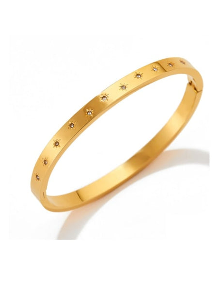 Stainless Steel Cubic Zirconia Gold Bangle