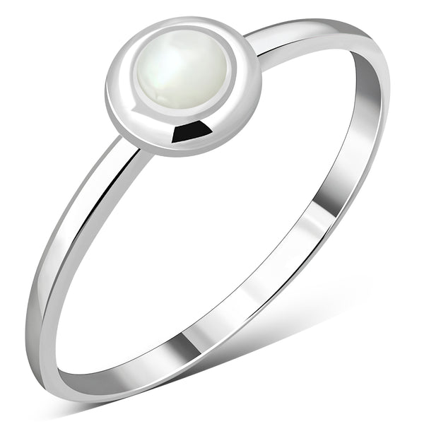 Simple Round Mother of Pearl Silver Ring