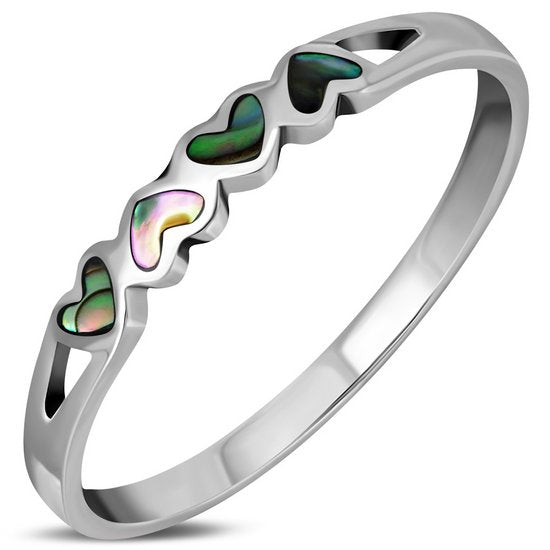 Paua Hearts Sterling Silver Ring