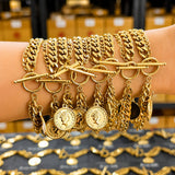 Coin Bracelet, 18K Gold Plated Steel