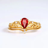 S925 Sterling Silver Gold-Plated Garnet Crown Zircon Ring