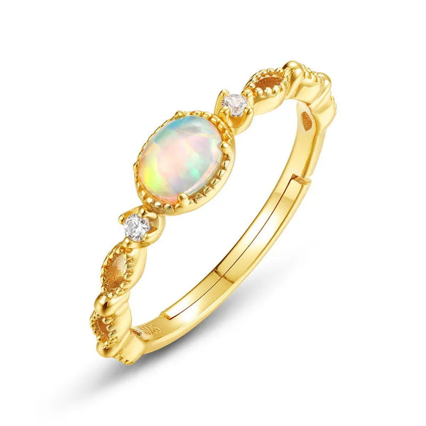 S925 Sterling Silver Gold-Plated Openwork Synthetic Opal Ring