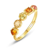 S925 Sterling Silver Gold-Plated Geometric Natural Gemstone Ring