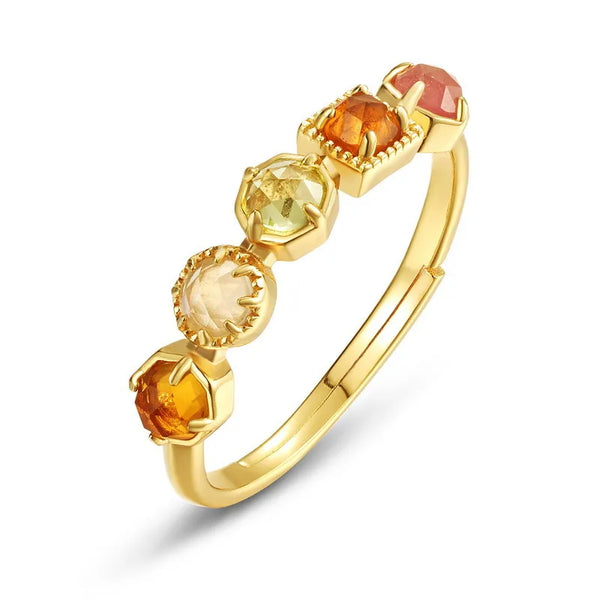S925 Sterling Silver Gold-Plated Geometric Natural Gemstone Ring