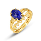 S925 Sterling Silver Gold-Plated Natural Lapis Lazuli Stacked Rings