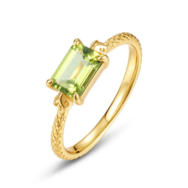 S925 Sterling Silver Gold-Plated Ring Set with Natural Peridot