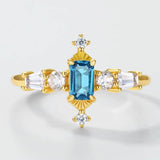 S925 Sterling Silver Gold-Plated London Blue Topaz Ring