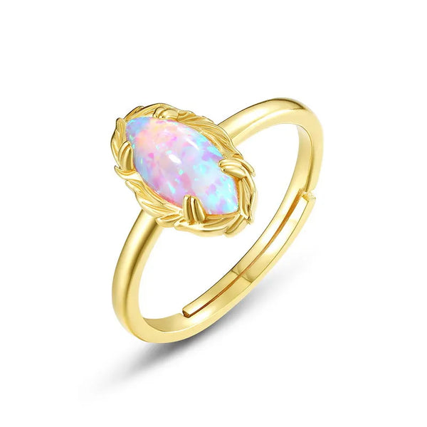 S925 Sterling Silver Gold-Plated Iridescent Opal Ring