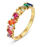 S925 Sterling Silver Gold-Plated Rainbow Zircon Ring
