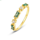 S925 Sterling Silver Gold-Plated Moss Agate Ring
