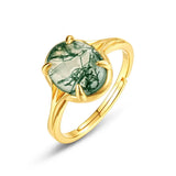 S925 Sterling Silver Gold-Plated Geometric Green Moss Ring