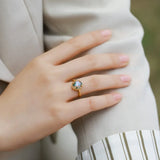 S925 Sterling Silver Gold-Plated Geometric Green Moss Ring