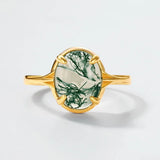 S925 Sterling Silver Gold-Plated Geometric Green Moss Ring
