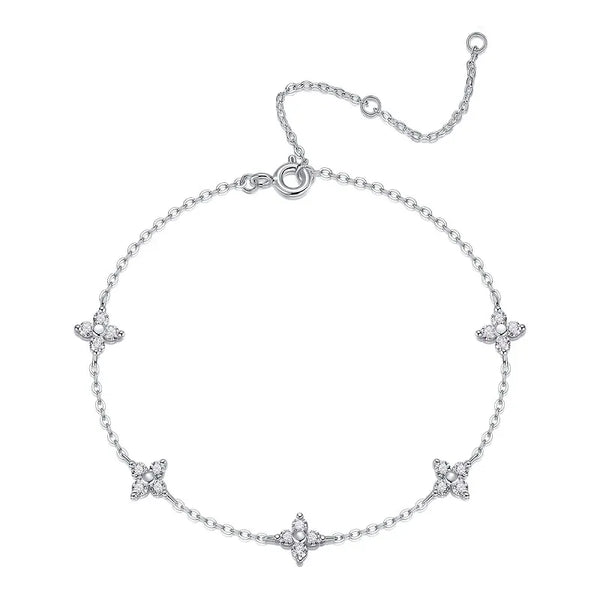 Moisannite S925 Sterling Silver Five Flower Bracelet