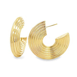 Gold Filled 18K Thick Ribbed Stripe Pattern Hoops (L87A/K369A)