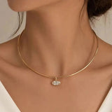 Gold-Plated Stainless Steel Geometric Cubic Zirconia Choker for Women