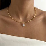 Gold-Plated Stainless Steel Geometric Cubic Zirconia Choker for Women