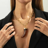 Acrylic Imitation of Cow Horns Pendant Metal Necklace