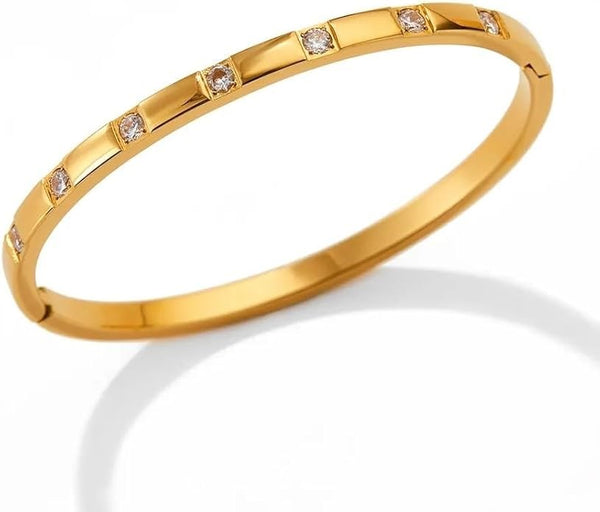 Stainless steel Gold Cubic Zirconia Geometric Trend Band Bangle