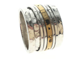 Beaten Spinning Band With Brass Middle .925 Sterling Silver Ring