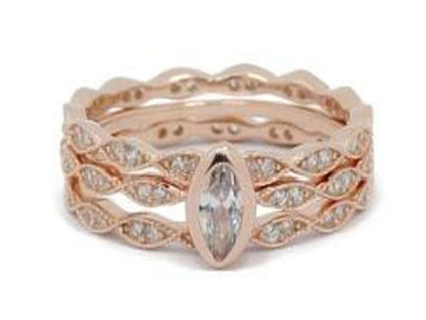 Rose Gold Plated Rose Cubic Zirconia Stacking Sterling Silver Ring - Essentially Silver Jewelry
