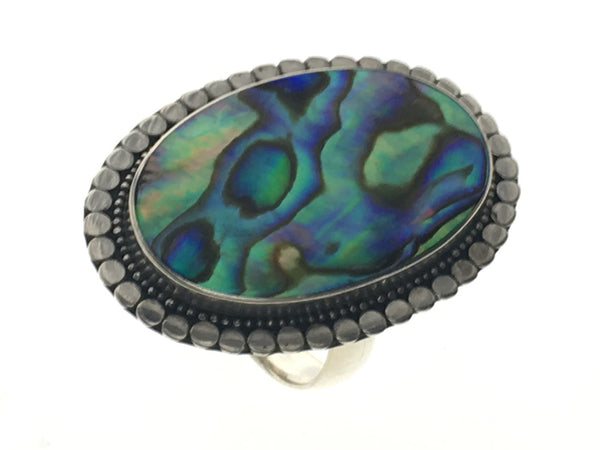 Paua Oval Framed .925 Sterling Silver Ring - Essentially Silver Jewelry