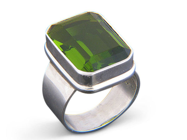 Peridot Rectangle .925 Sterling Silver Ring - Essentially Silver Jewelry