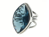 Blue Cubic Zirconia Large Canoe Sterling Silver Ring - Essentially Silver Jewelry