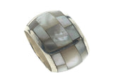 Mother of Pearl Half Wire Rounded 15mm Sterling Silver Band - Essentially Silver Jewelry