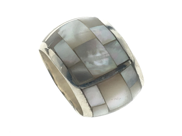 Mother of Pearl Half Wire Rounded 15mm Sterling Silver Band - Essentially Silver Jewelry