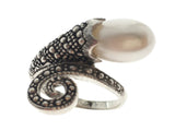 Pearl Snake Wrap Sterling Silver Ring - Essentially Silver Jewelry