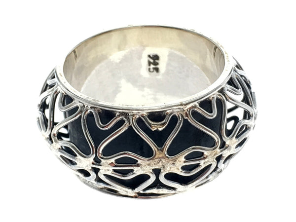 Heart Double 12mm Sterling Silver Band