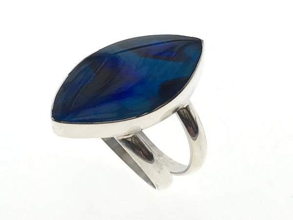 Paua Dyed Blue Petal Sterling Silver Ring