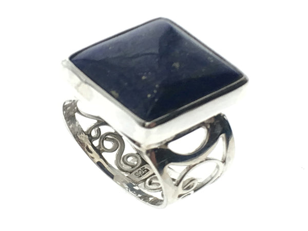 Lapis Lazuli Lattice Sterling Silver Ring - Essentially Silver Jewelry