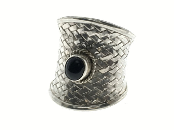 Onyx Weaved Shield .925 Sterling Silver Ring - Essentially Silver Jewelry