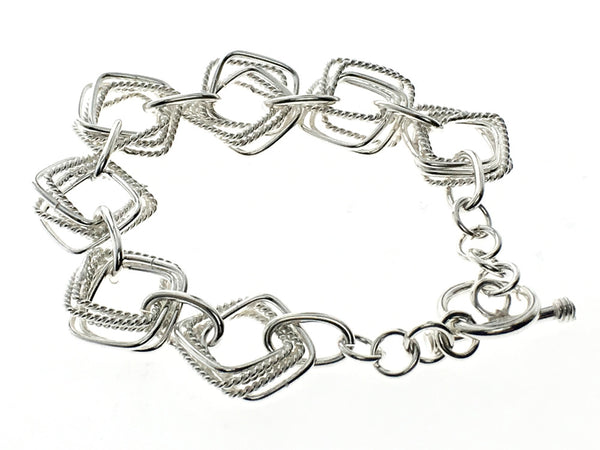 Square Triple .925 Sterling Silver Link Bracelet - Essentially Silver Jewelry
