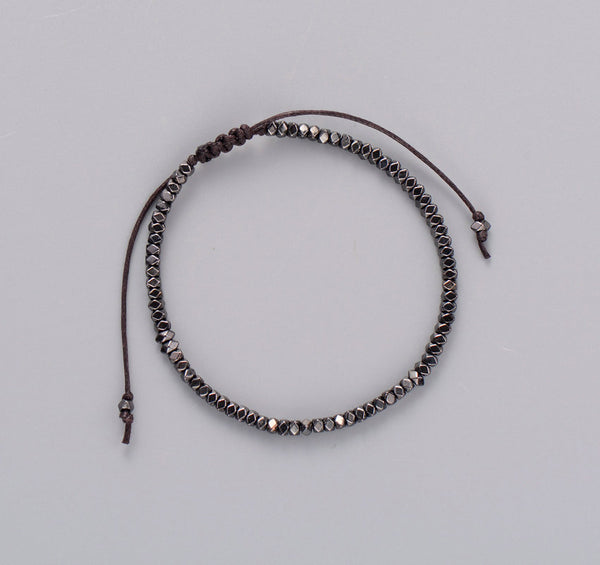 Beaded Metal Black Adjustable Bracelet - Essentially Silver Jewelry