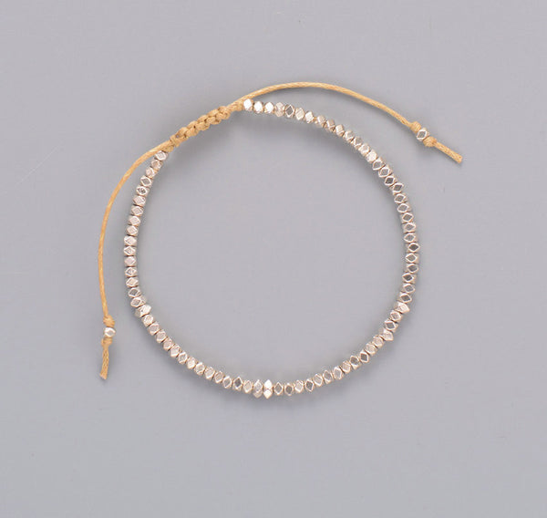 Beaded Metal White Adjustable Bracelet - Essentially Silver Jewelry