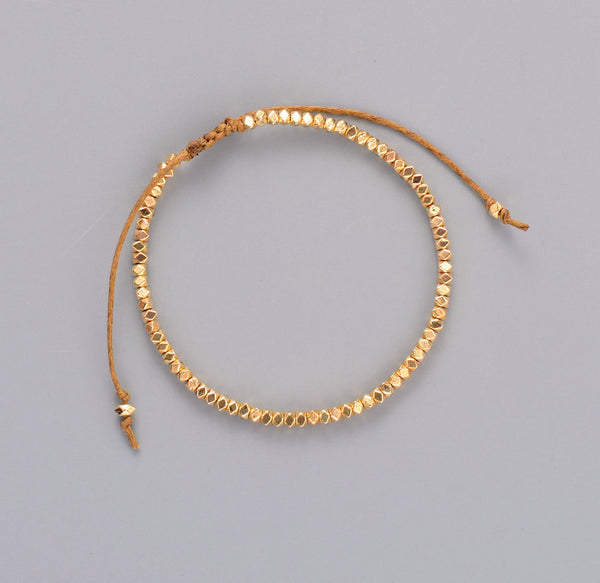 Beaded Metal Gold Adjustable Bracelet - Essentially Silver Jewelry